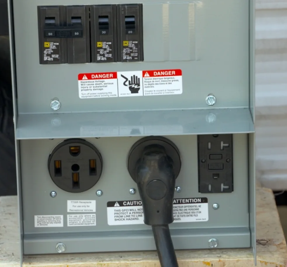 Marcus Reyes diagnosing RV shore power fault at a Miami-Dade campground