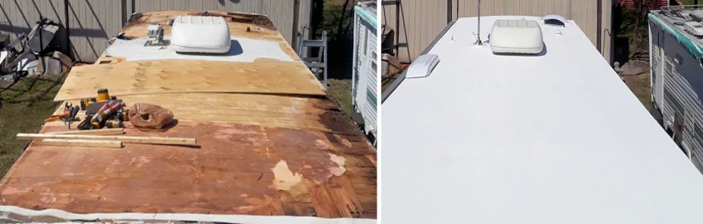Cracked skylight base sealant being replaced on an RV in Miami-Dade County