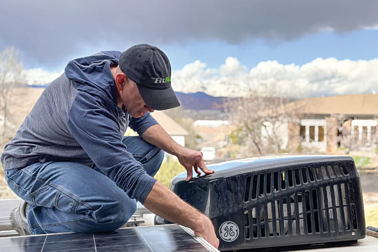 RV roof repair service at a Coral Gables driveway in Miami-Dade